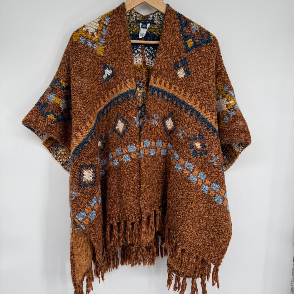 American Eagle Sweater Poncho‎ Women’s One Size Aztec Western Tassel Cowgirl